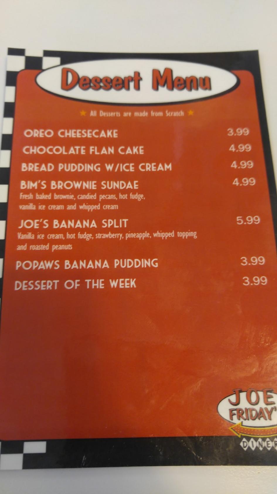 Menu At Joe Fridays Diner Restaurant Mexia