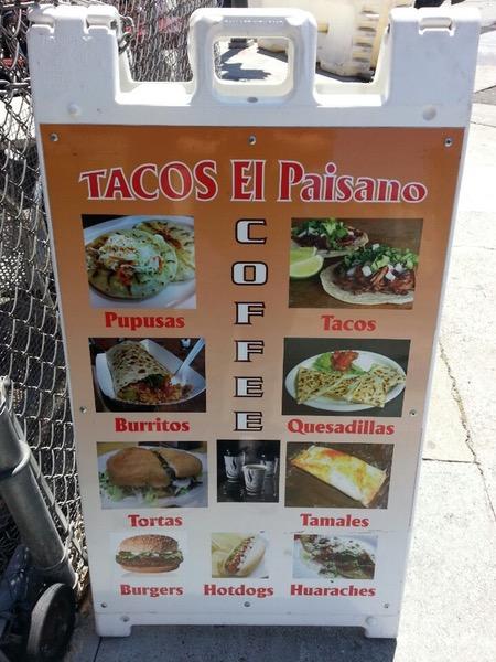 Menu at Tacos el Paisano, Oakland, 428 11th St