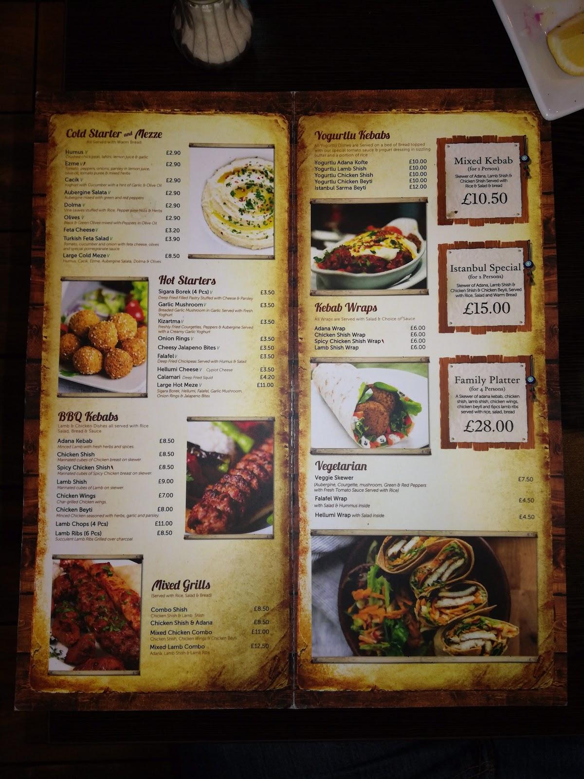 Menu at Istanbul BBQ Kitchen Loughborough