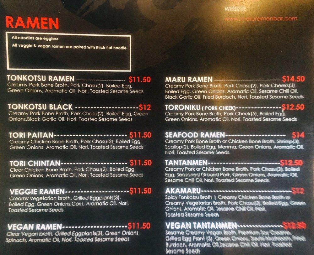 Menu At Maru Ramen Bar Elk Grove