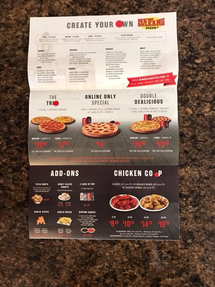 Menu at New Orleans Pizza pizzeria, Chesley