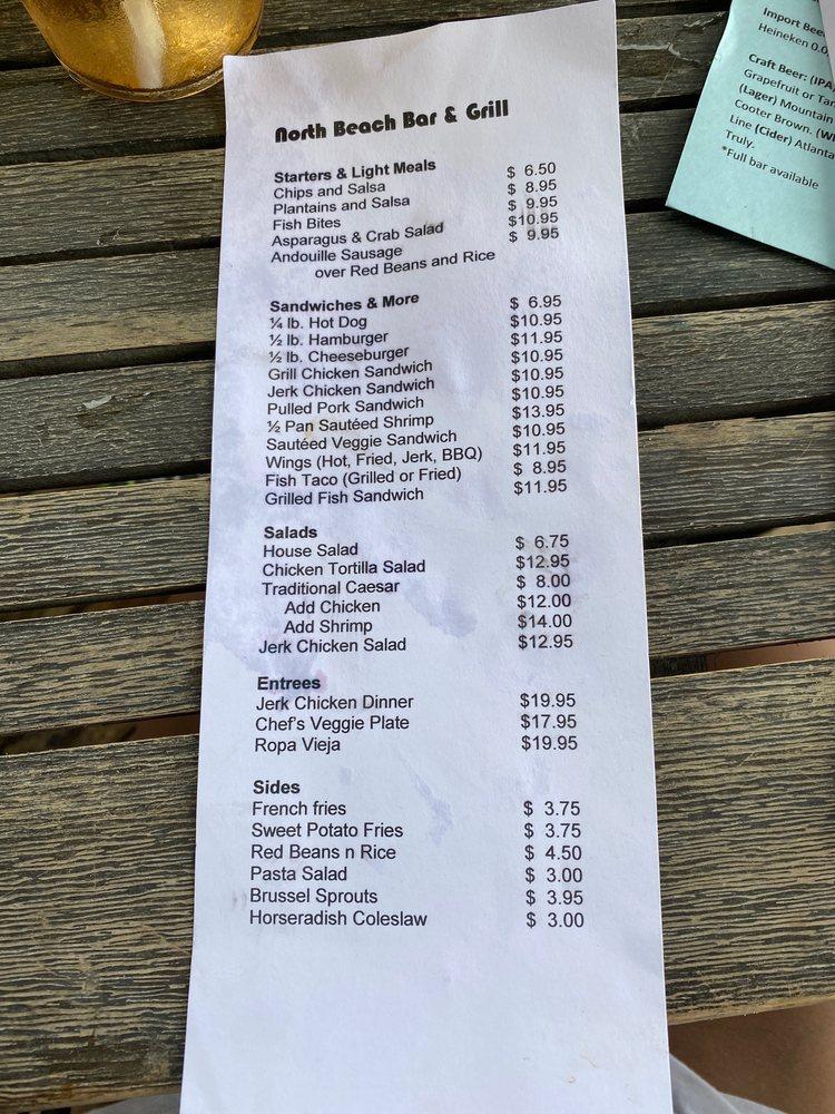 Menu at North Beach Bar and Grill, Tybee Island