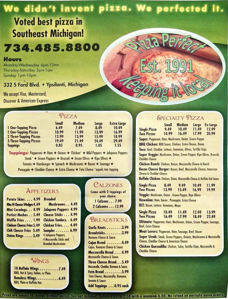 Menu at Pizza Perfect Ypsilanti pizzeria, Ypsilanti