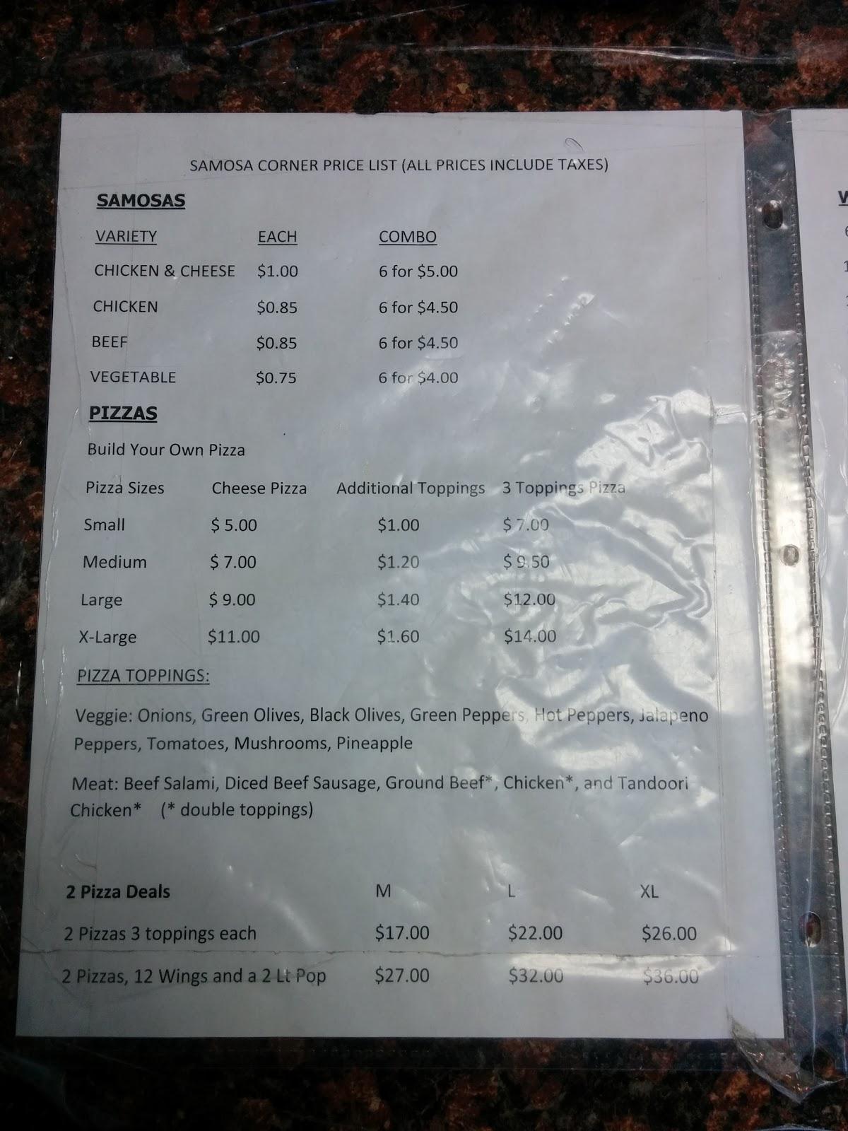 Menu at Samosa Corner Pizza and Wings pizzeria, Cambridge