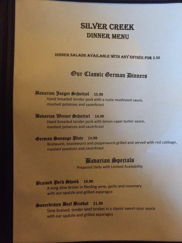 Menu at Silver Creek Beer Garden & Grille pub & bar, Fredericksburg