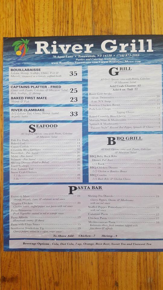 Menu at River Grill restaurant, Tonawanda, 70 Aqua Ln