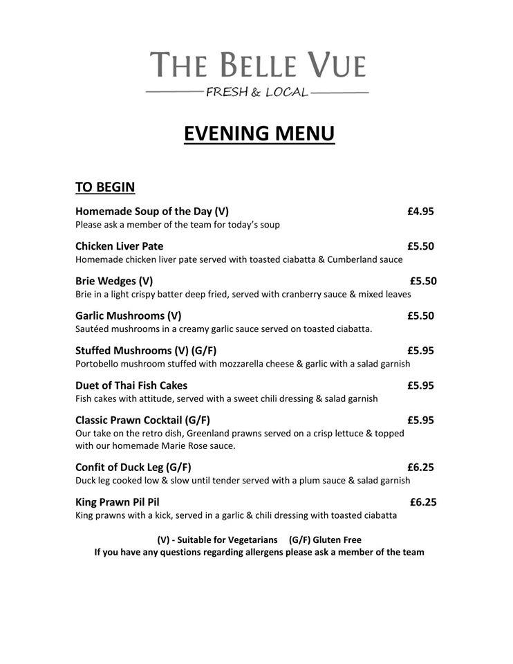 Menu At The Belle Vue, Papcastle Pub & Bar, Cockermouth