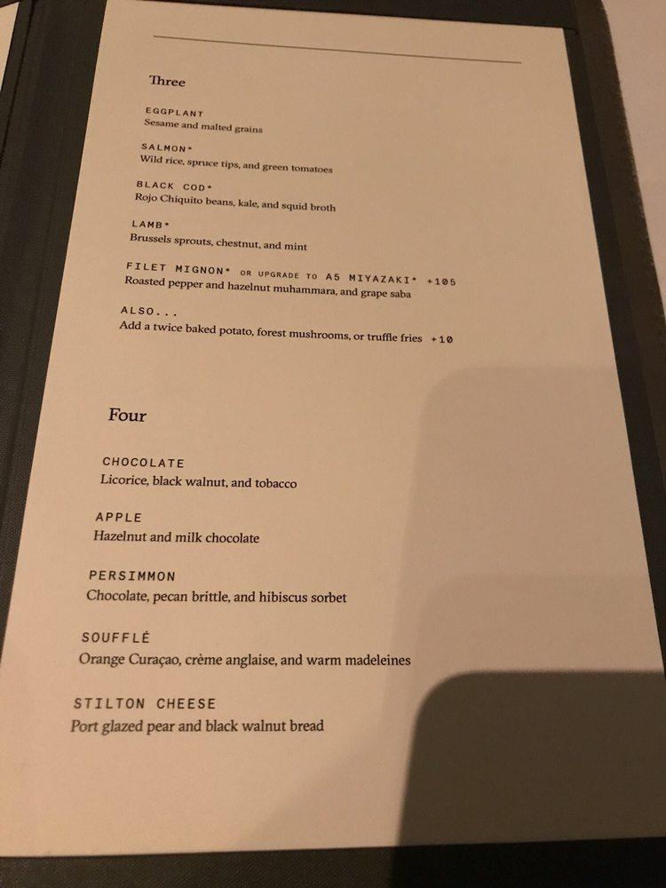 Menu at Canlis restaurant, Seattle