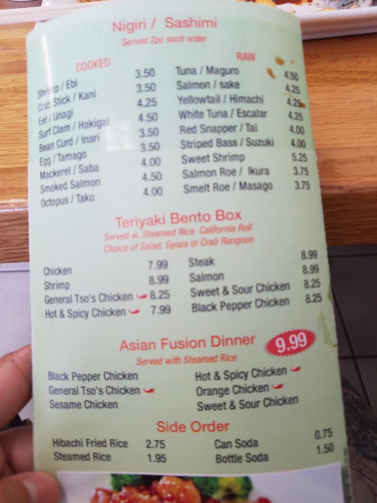 Menu at Ichiban Asian Fusion restaurant, Harrison