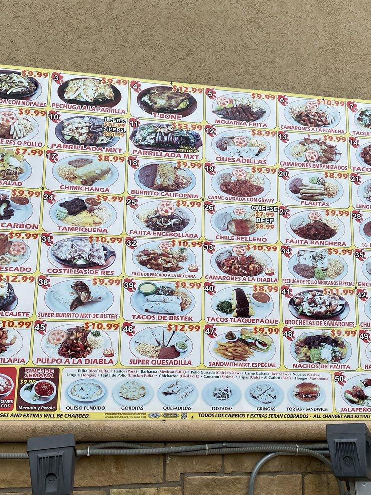 Menu at Mexicanos Taqueria restaurant, Houston