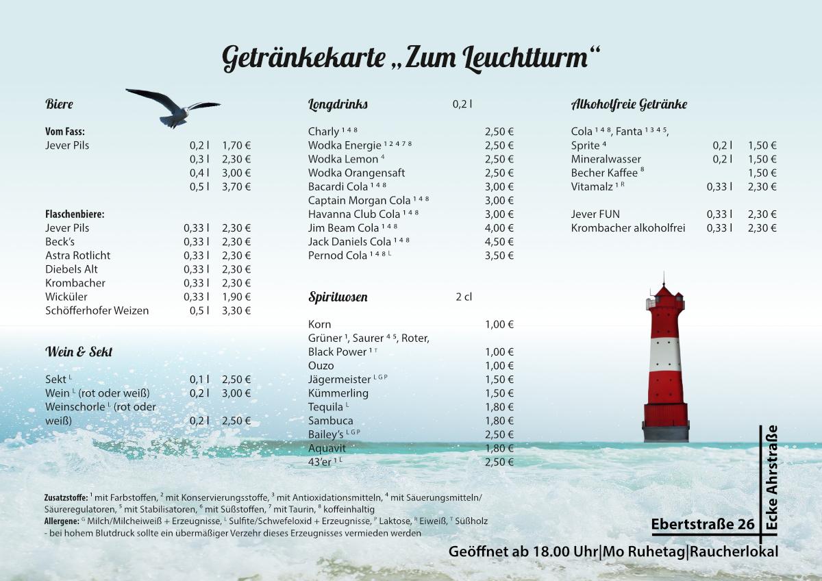 Speisekarte Von Zum Leuchtturm Pub Bar Wilhelmshaven