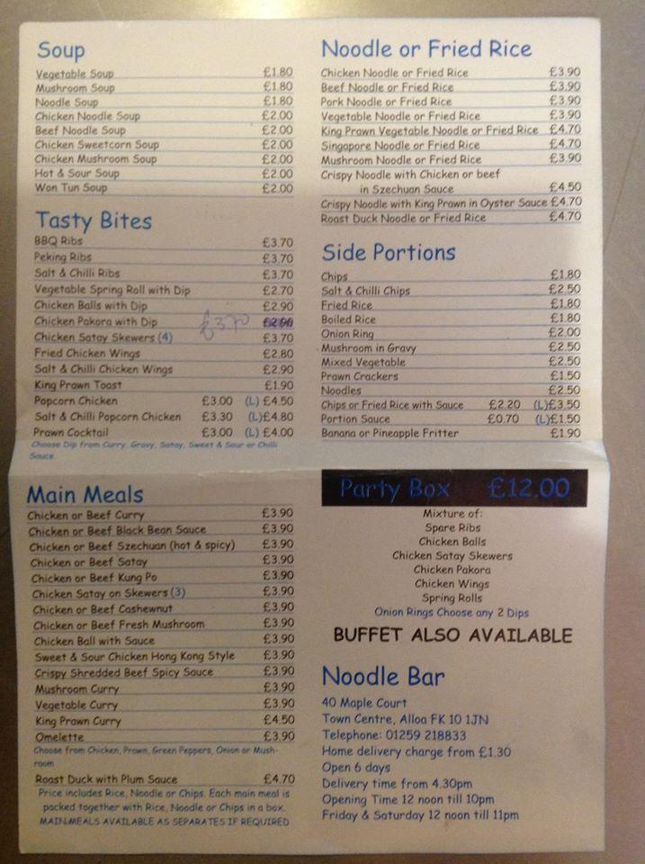 Menu at Noodle Bar Alloa, Alloa