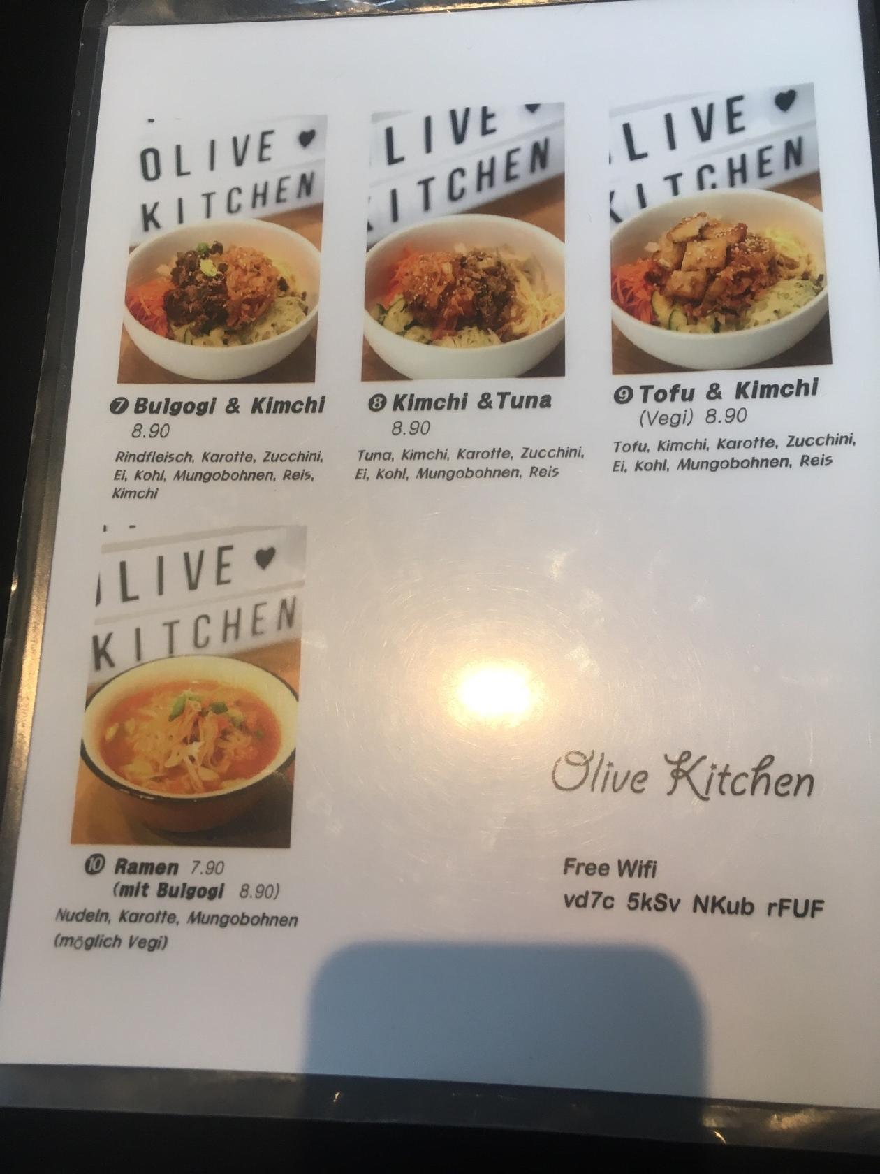 Menu at Olive Kitchen restaurant, Frankfurt