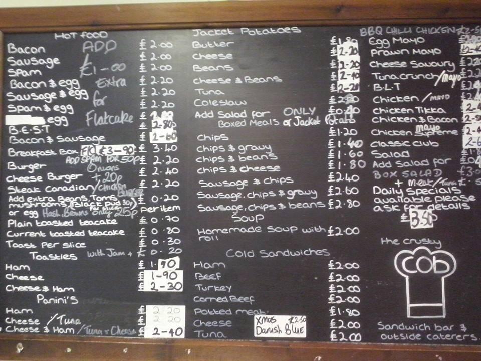 Menu at The Crusty Cob Cafe, Bingley, 36 Leonard St