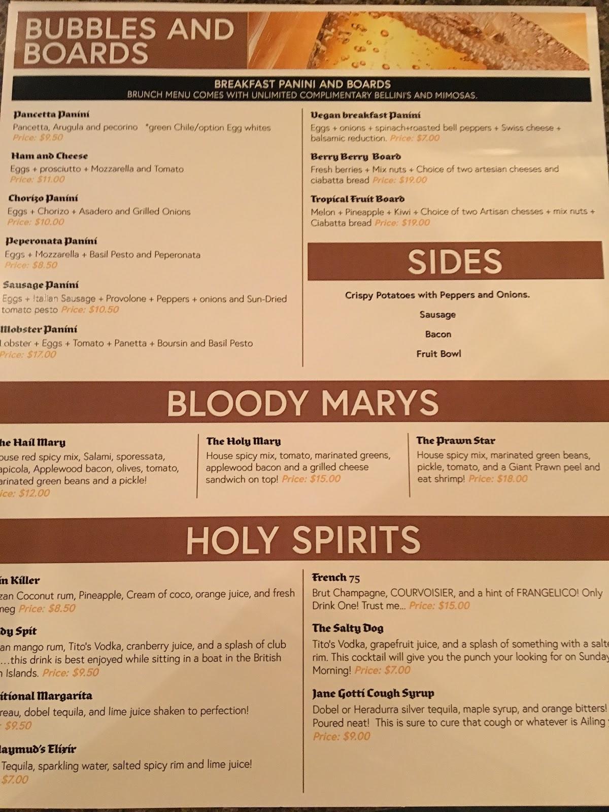 Menu at The Holy Grail pub & bar, El Paso