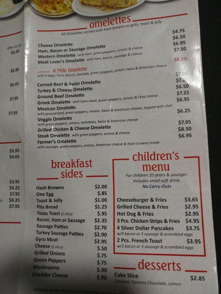 Menu at 8 Mile Grill & Restaurant, Detroit