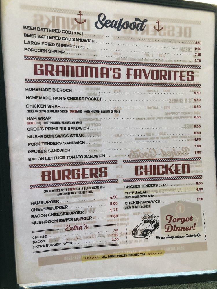 Menu at Grandma's Soda Shop & Diner cafe, Wilson