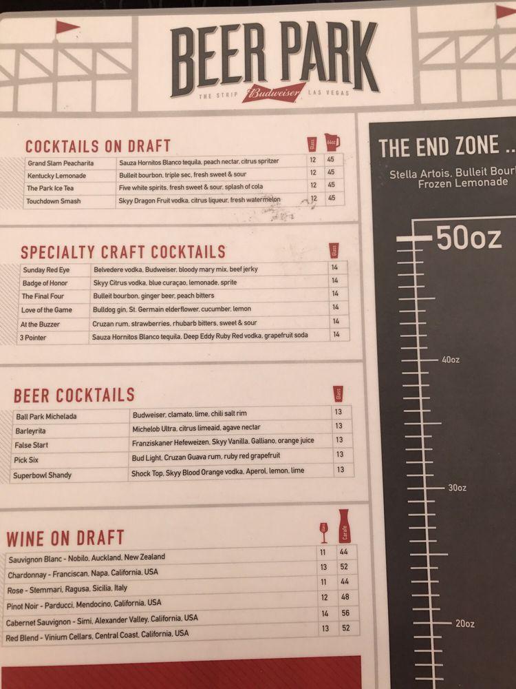 Menu at Beer Park pub & bar, Las Vegas, S Las Vegas Blvd