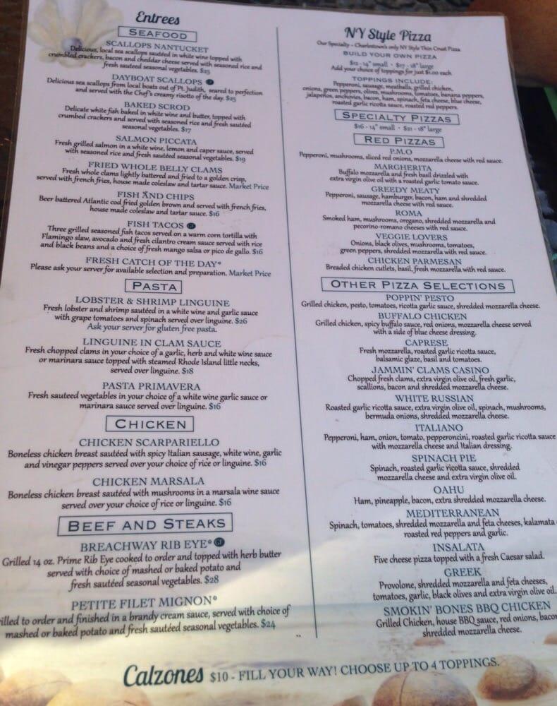 Menu at The Breachway Grill pizzeria, Charlestown