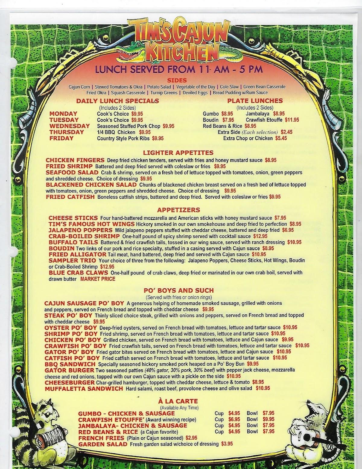 Menu At Tim s Cajun Kitchen Restaurant Huntsville