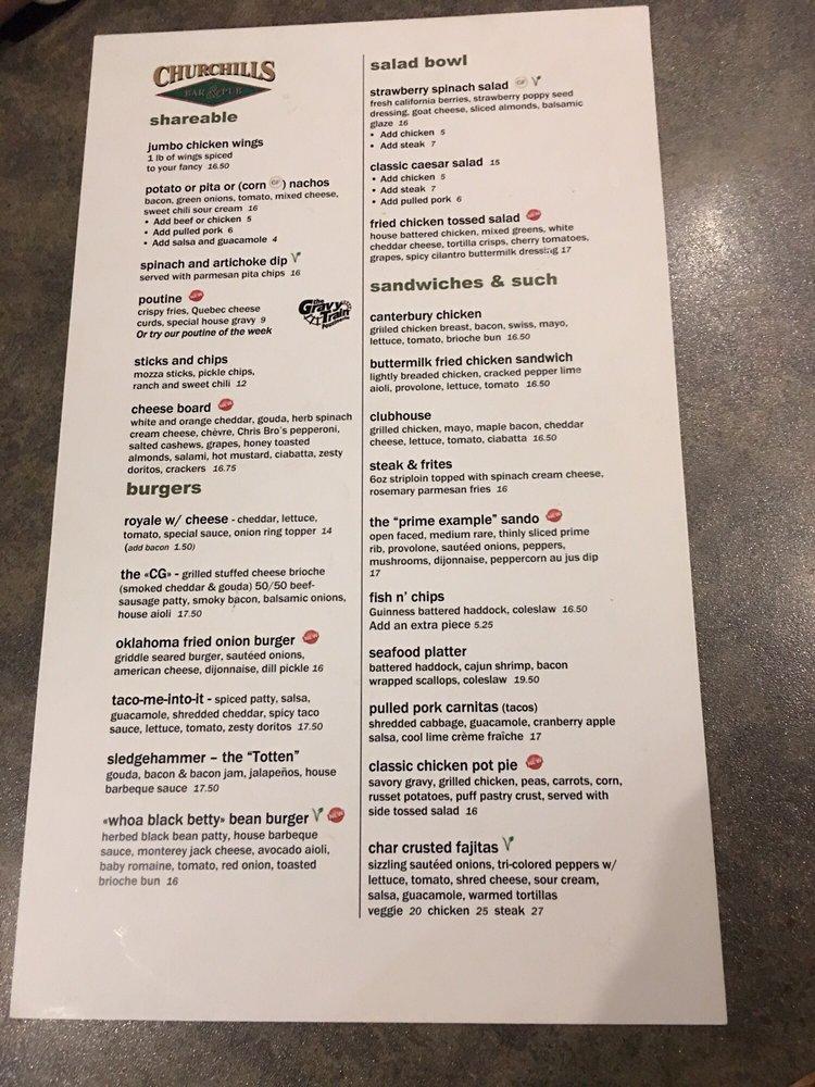 Menu at Churchill's Pub & Steakhouse, Saint John, 8 Grannan St