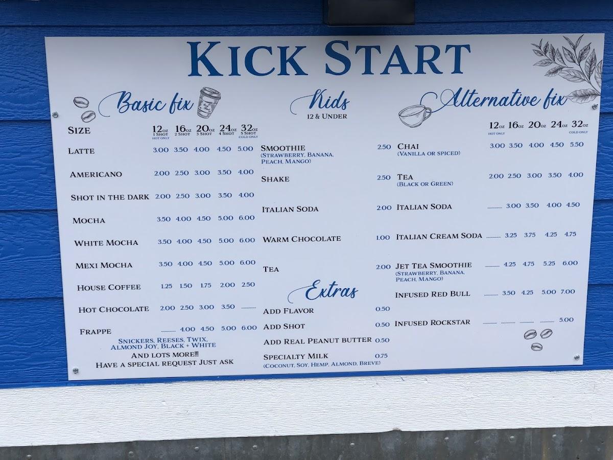 Menu at Kick Start Coffee restaurant, Stayton