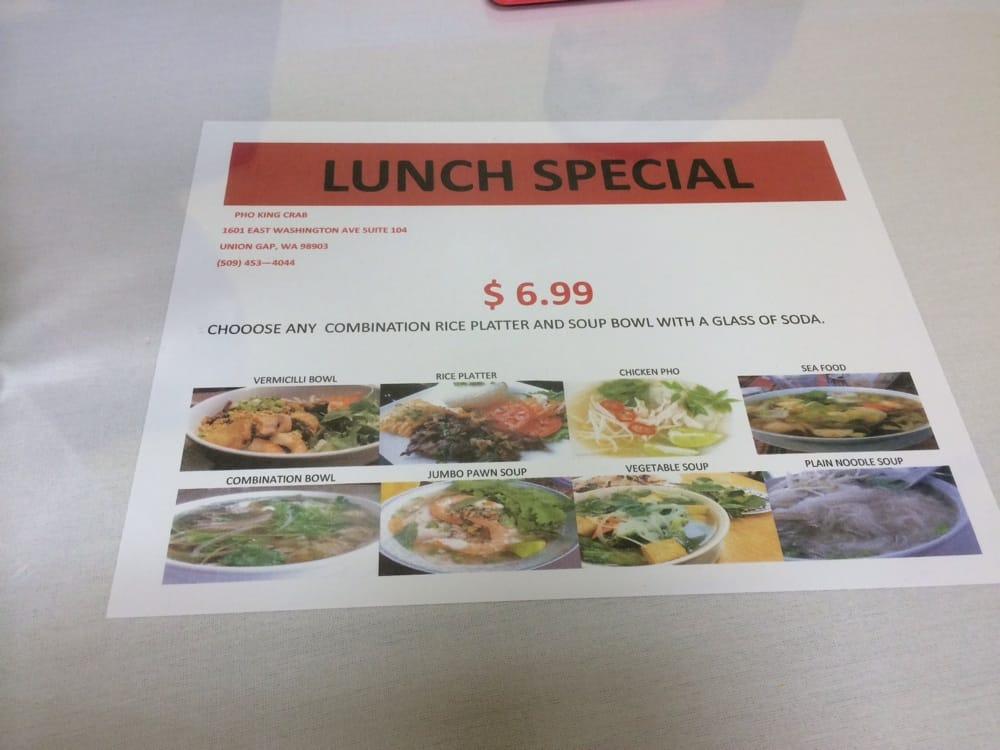 Menu at Pho King Crab restaurant, Union Gap, E Washington Ave 104