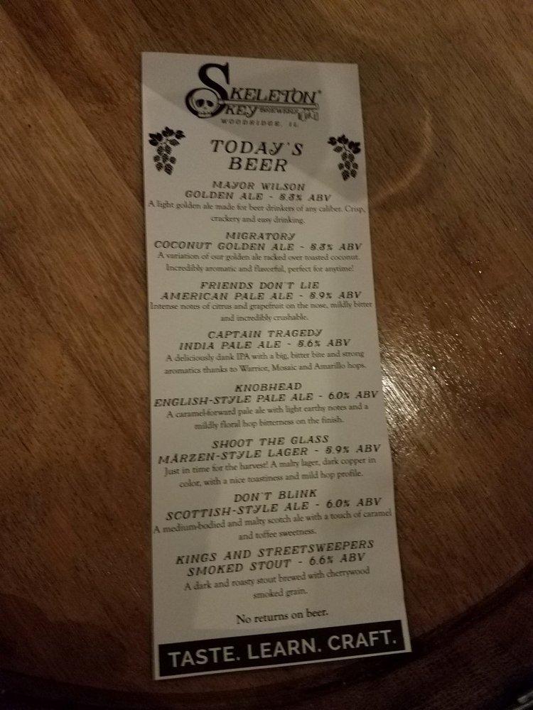 Menu at Skeleton Key Brewery, Woodridge