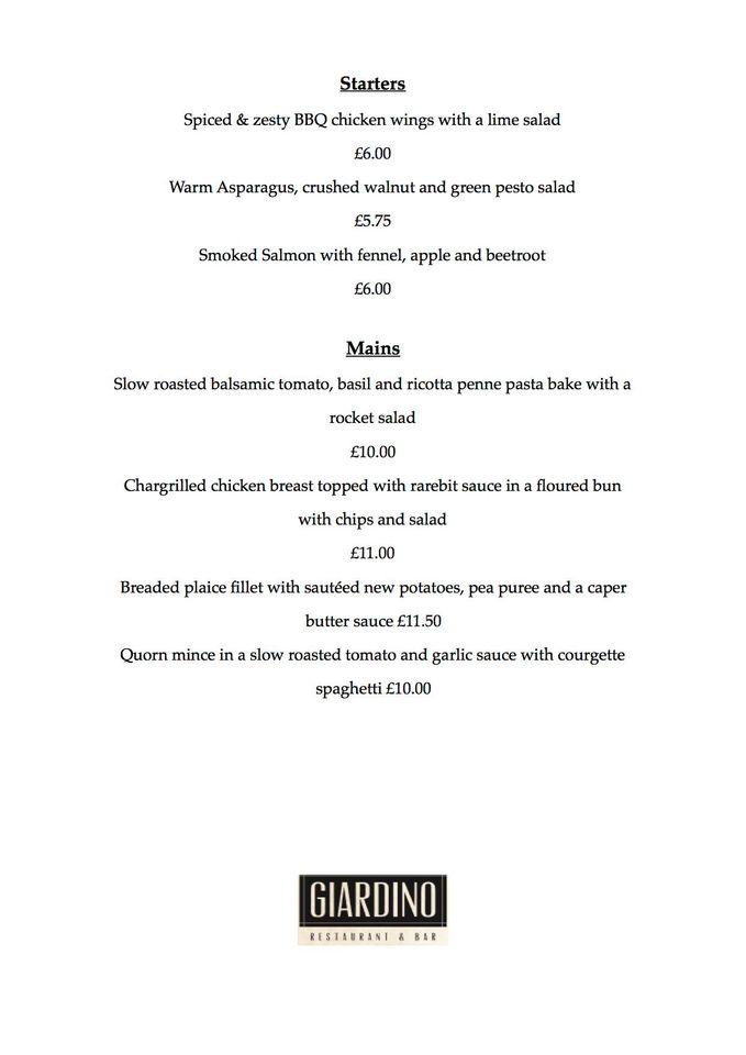 Menu at Giardino Bar and Grill, Lowestoft
