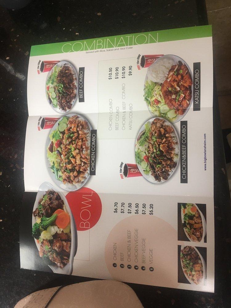 Menu At Big Bowl Restaurant Anaheim