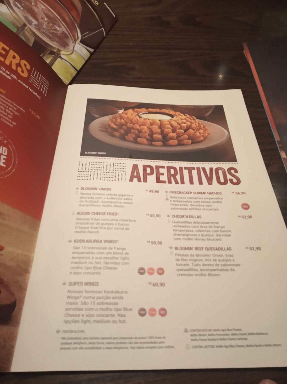 Menu em Outback Steakhouse São Paulo Av Rebouças