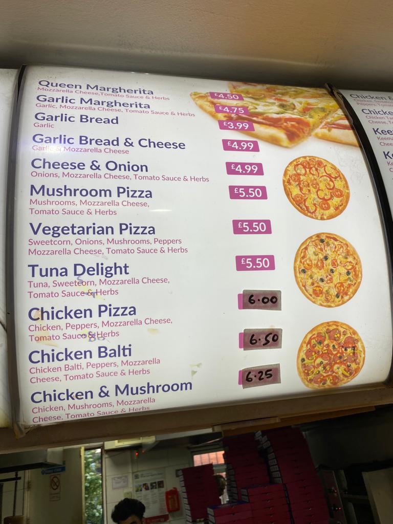 Menu at Raja's Pizza Bar, Bradford, 892 Manchester Rd