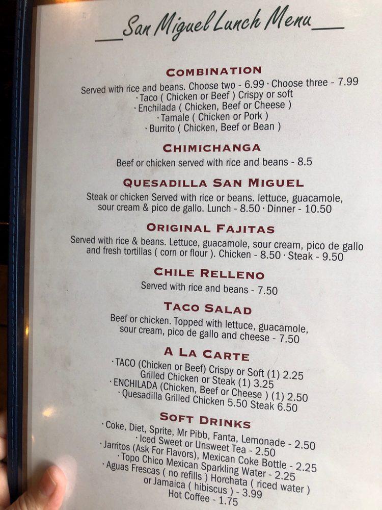 Menu at San Miguel Mexican Grill restaurant, Apopka