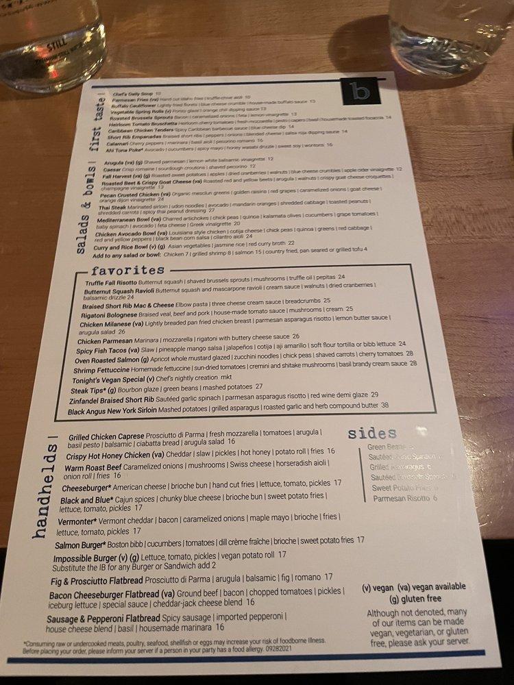 Menu at Blue On Highland pub & bar, Needham