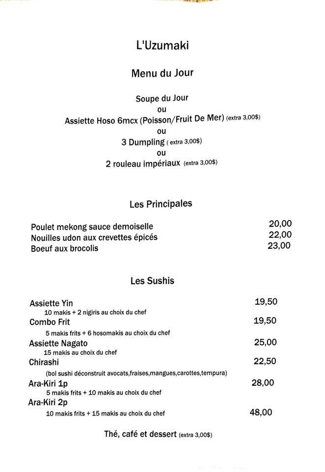 Menu au L'Uzumaki restaurant,