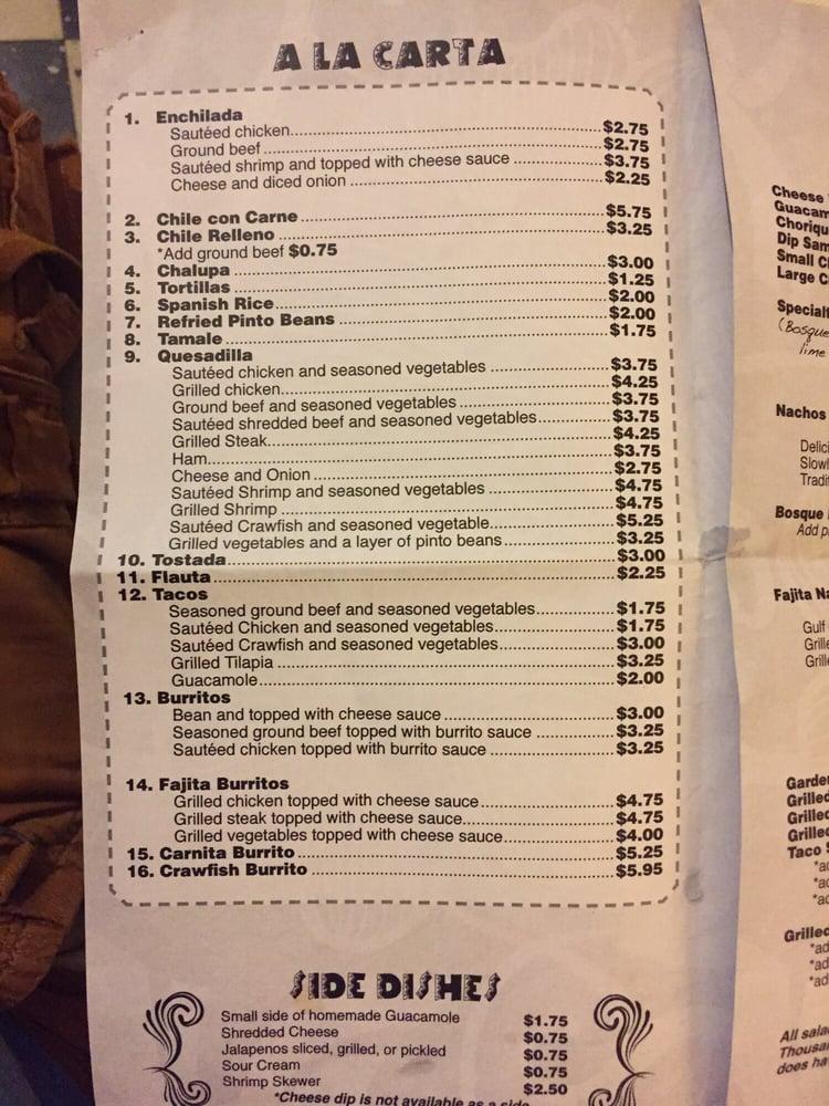 Menu at Pepe’s Bosque Mexican Grill restaurant, D'Iberville