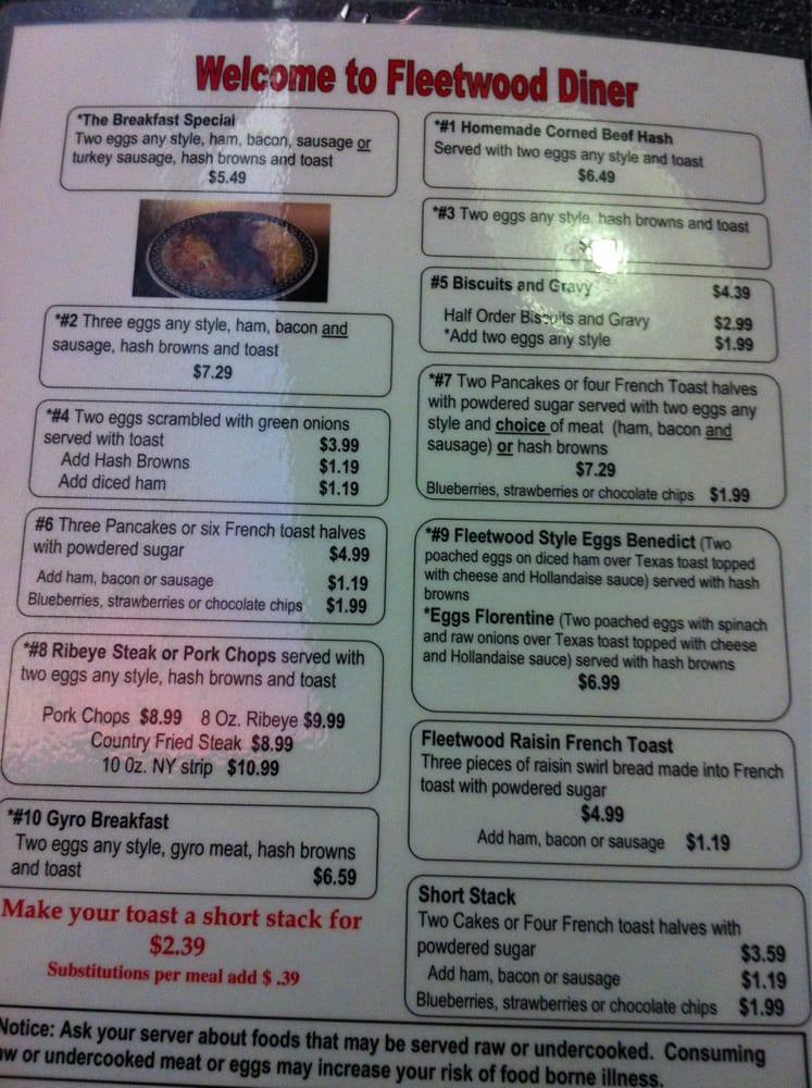 FLEETWOOD DINER MENU visual data 5