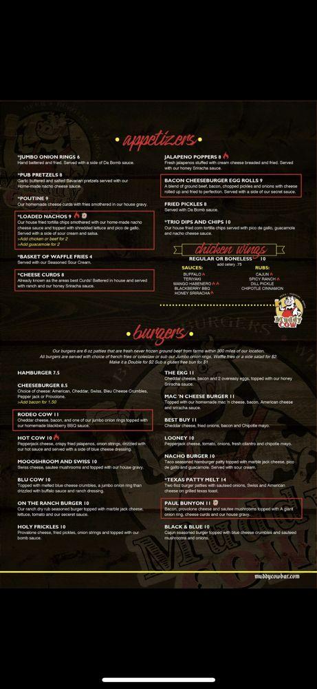 Menu at Muddy Cow - Litchfield pub & bar, Litchfield