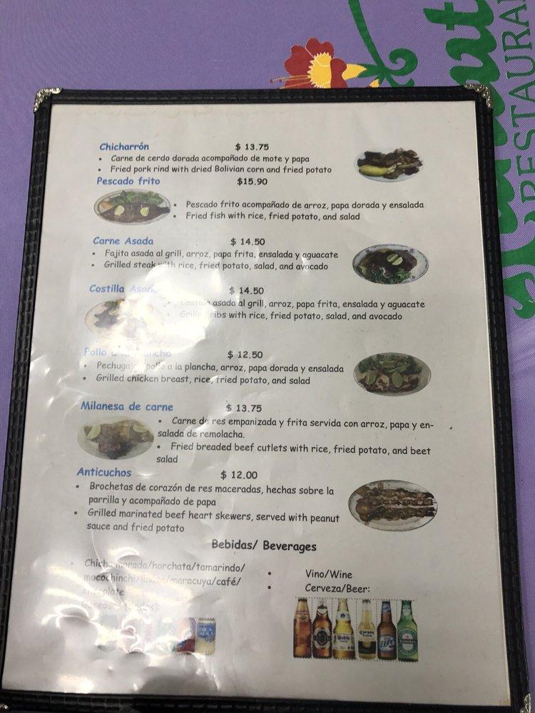 Menu at Kantuta's restaurant, WheatonGlenmont