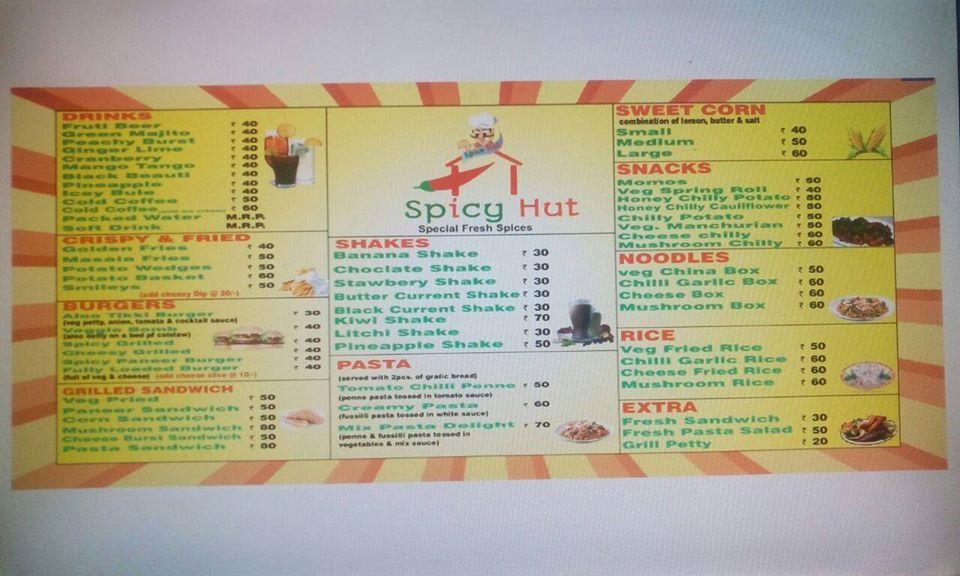 Spicy Hut menu