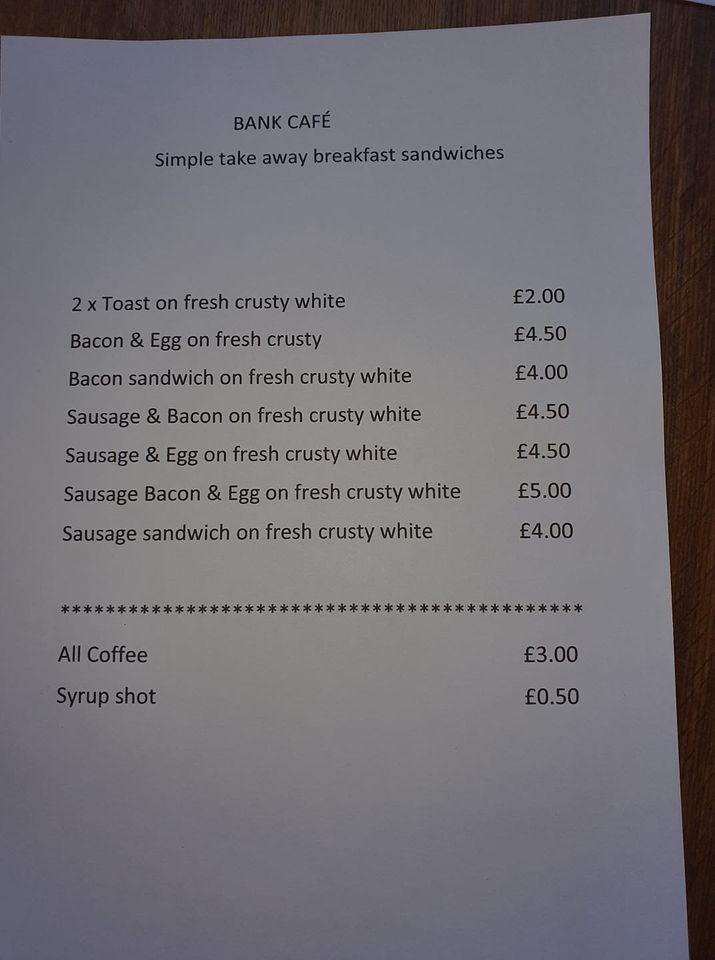 Menu at Bank Cafe & Bar, Astwood Bank