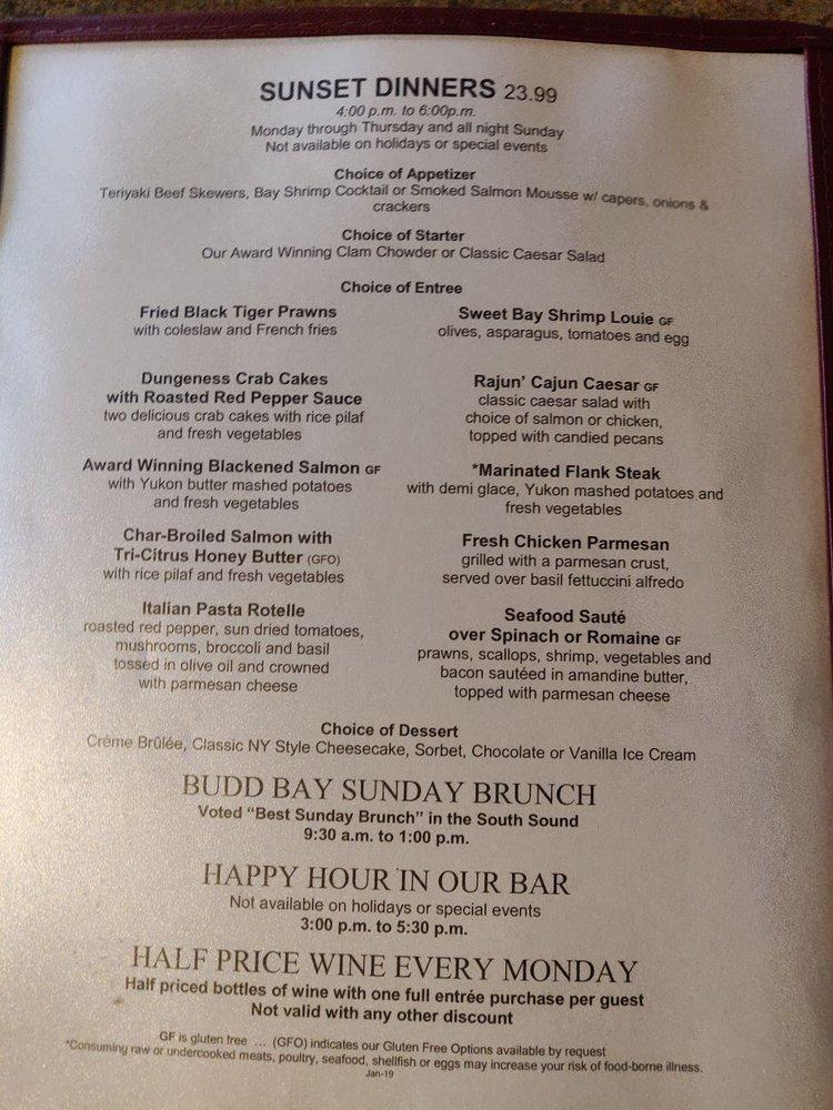 Menu at Budd Bay Cafe, Olympia
