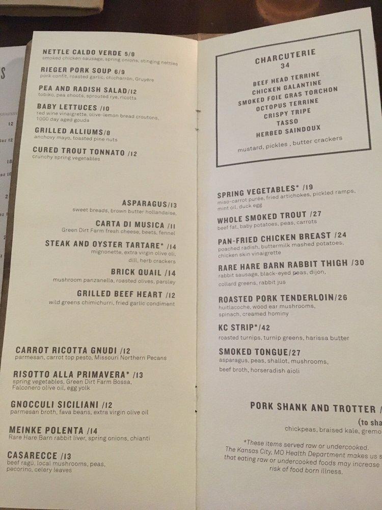 Menu at The Rieger pub & bar, Kansas City