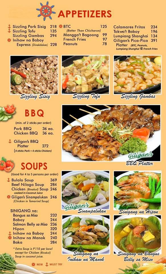 Menu at Giligan's Ayala Malls Marikina Branch restaurant, Marikina ...