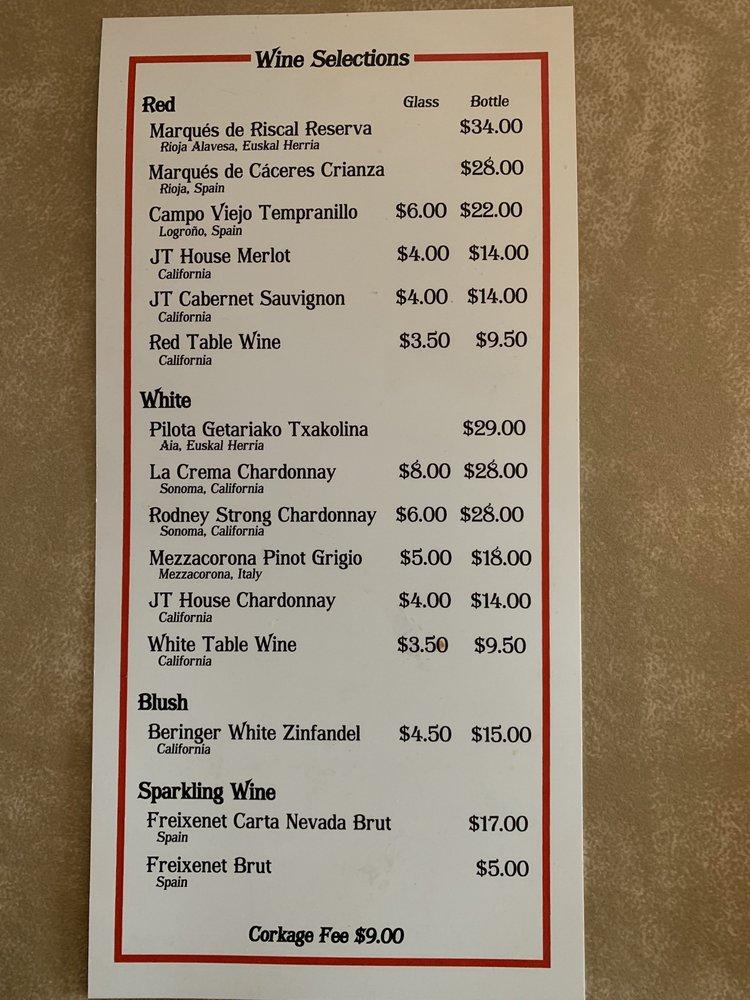 Menu at J T Basque Bar & Dining Room, Gardnerville