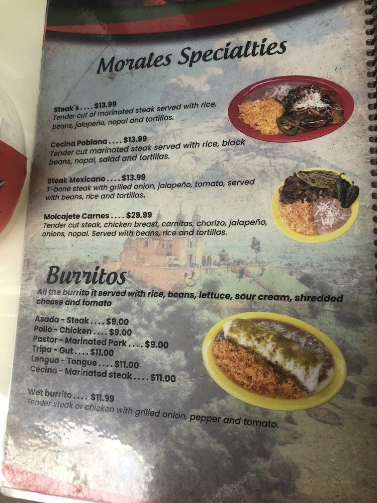 Menu at Morales Mexican Restaurant, Seymour