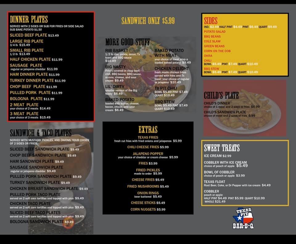 Menu at Texas Pit BBQ, Saginaw, 324 S Saginaw Blvd