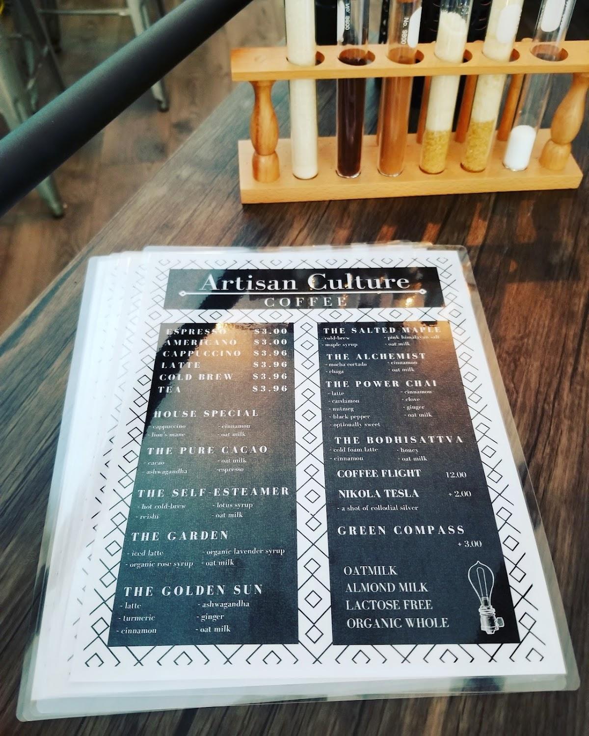 Menu at Artisan Culture Coffee restaurant, The Woodlands
