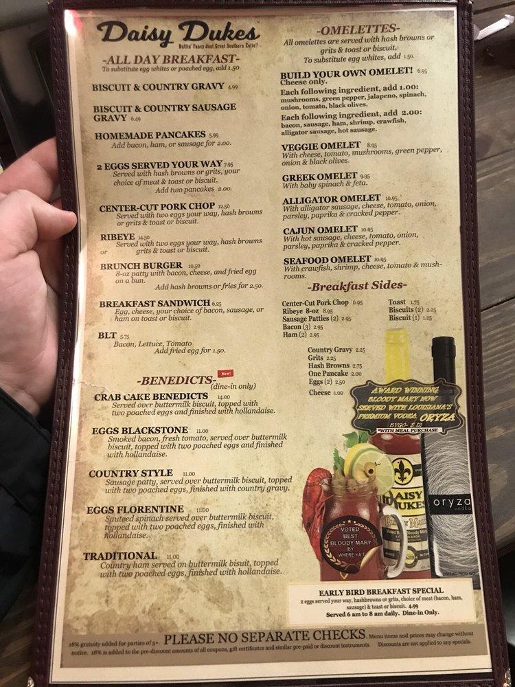 Menu at Daisy Dukes Cafe, New Orleans