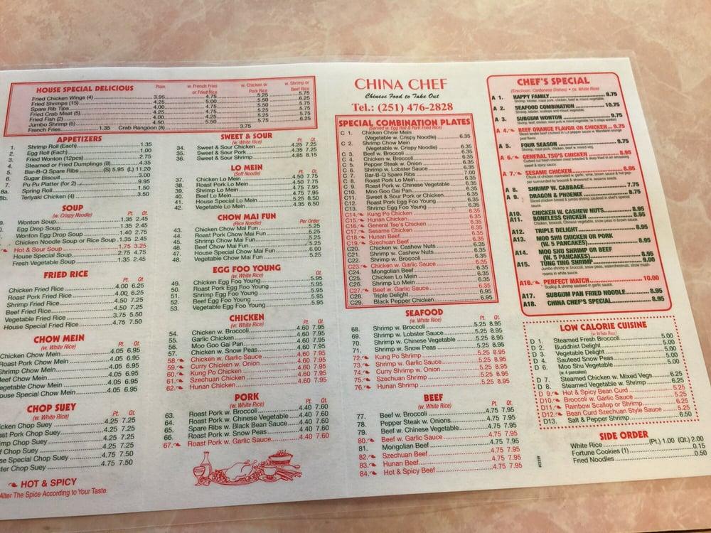 Menu at China Chef Chinese Restaurant, Mobile, SpringHill Ave